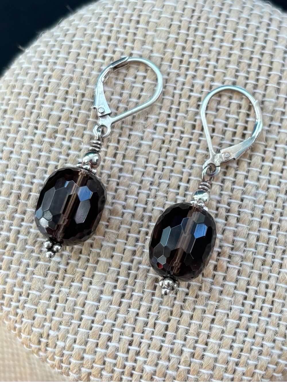 Sterling Silver Smoky Quartz Brown Faceted Drop Earrings